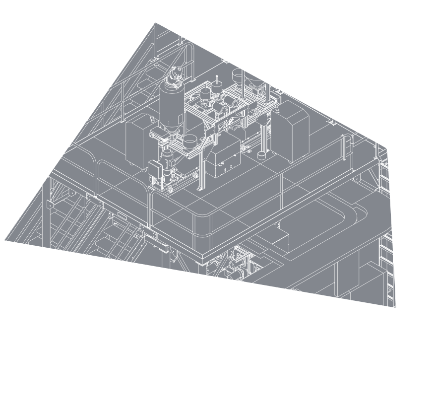 Stylized drawing of a Hills Inc. filament extrusion line.